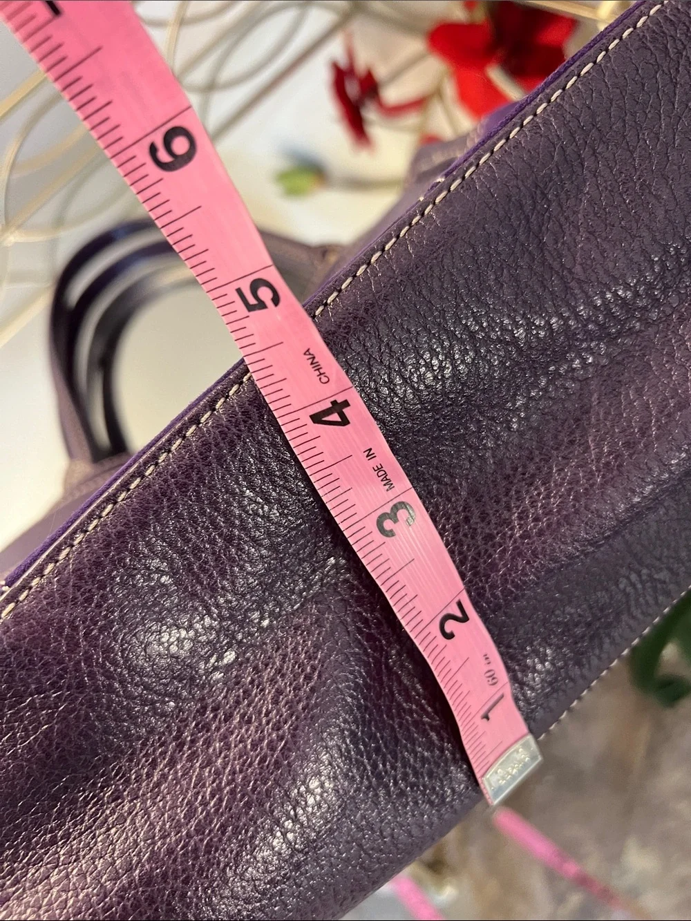 Cole Haan Purple Y2K Suede & Leather Top Handle Satchel with Gold Hardware
